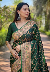 Womens Fashion Ethnic Banarasi Green Color Sarees-MLSHWSA1862GRN